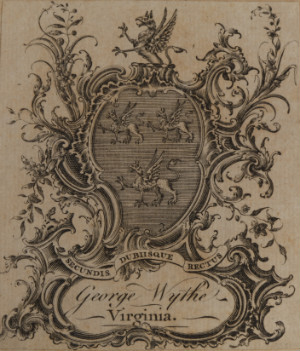 The mythological griffin, which became the W&M mascot in 2010, appears on George Wythe's bookplate.