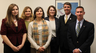 Congressman Rob Wittman (R-VA) toured the clinic Nov. 8. Wittman (2nd from R) is pictured with clinic personnel, (l to r), Krystle Waldron, J.D. Class of 2011, clinic student; Stacey-Rae Simcox, managing attorney; Leticia Y. Flores, director, Center for Psychological Services and Development, VCU; Patricia Roberts, director of clinical programs; Jeffrey T. Bozman, J.D. Class of 2012, clinic volunteer and former clinic research assistant. 