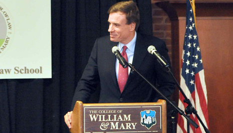 File Photo - Sen. Mark Warner (D-Va.) spoke to a crowd of about 100 at the Law School at the Nov. 11, 2010 event celebrating the naming of the Lewis B. Puller, Jr. Veterans Benefits Clinic. Photo by Gretchen Bedell.