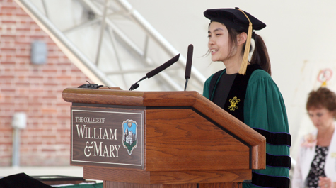 Qian (Lindsey) Ling LL.M. '14 addressed the Class of 2014 and assembled family members and friends at the May 11 Diploma Ceremony. Photo by David F. Morrill