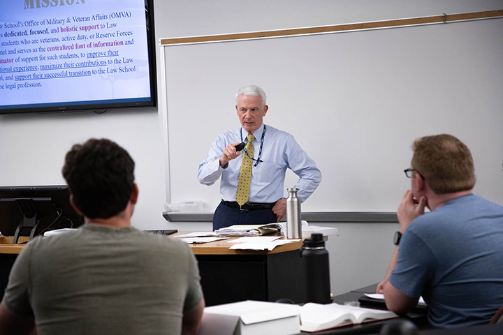 Professor Dick briefed military veterans and active-duty service members of the Class of 2026 during Law Week orientation activities. 