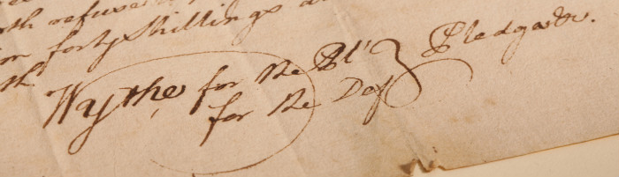Pleading signed by George Wythe in 1746 (The Wolf Law Library Collection).