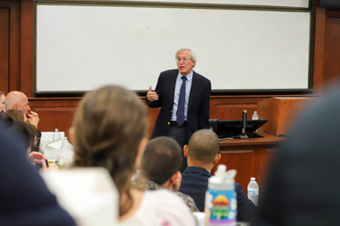 Erwin Chemerinsky speaking to a group of attendees