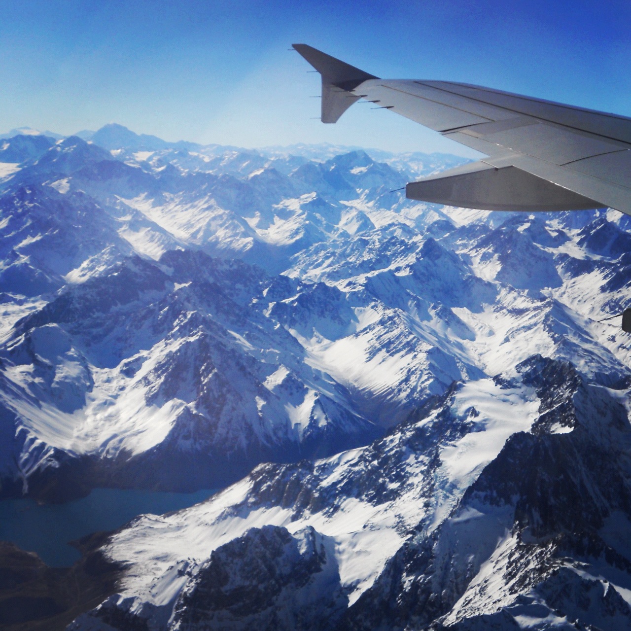 Flying over the Andes Mountains