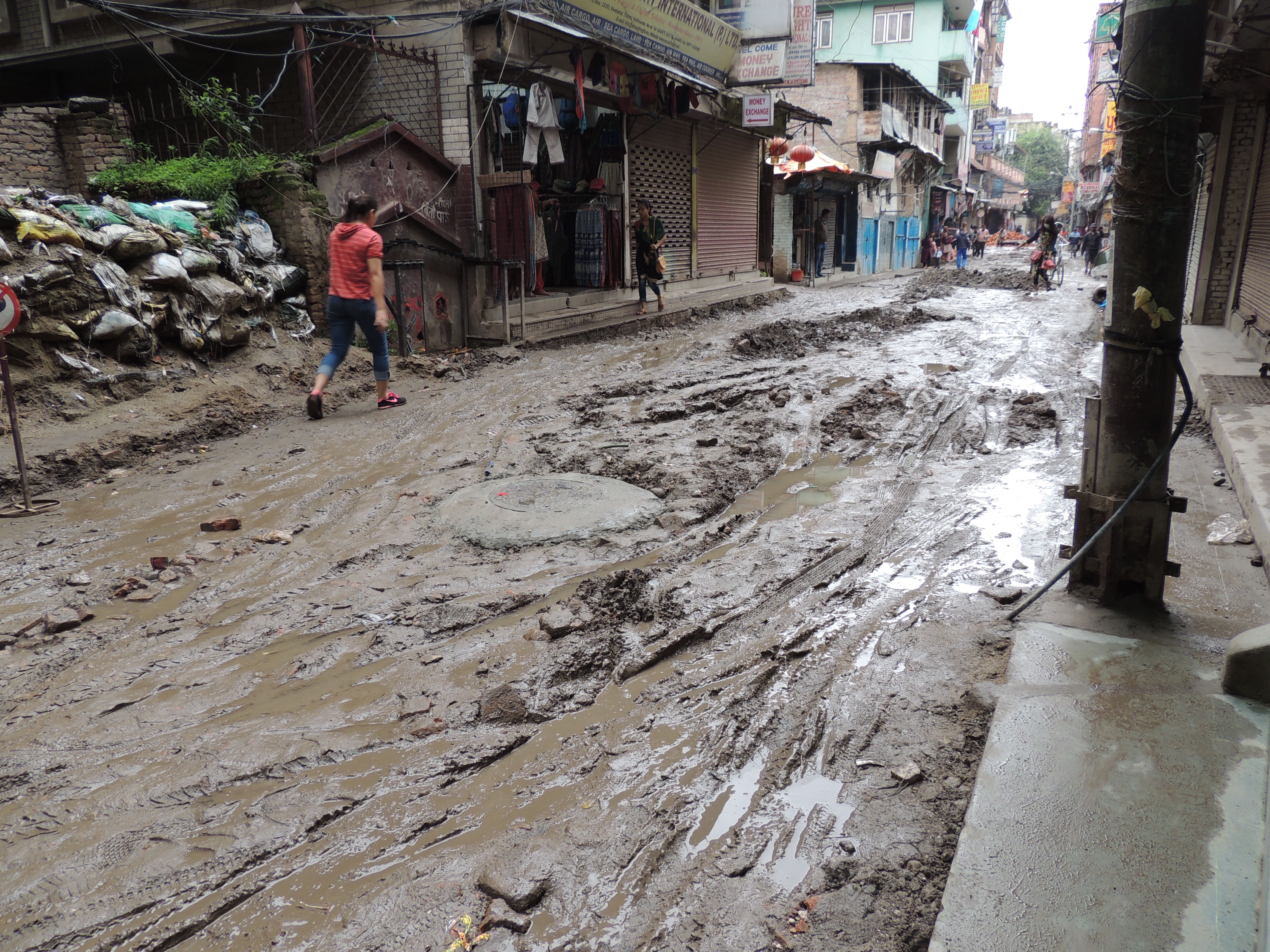 Muddy streets of Thamel in Monsoon season