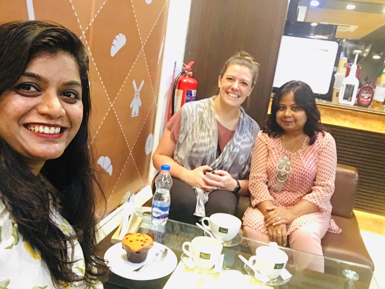 After-shopping coffee with Sonia and Rasika