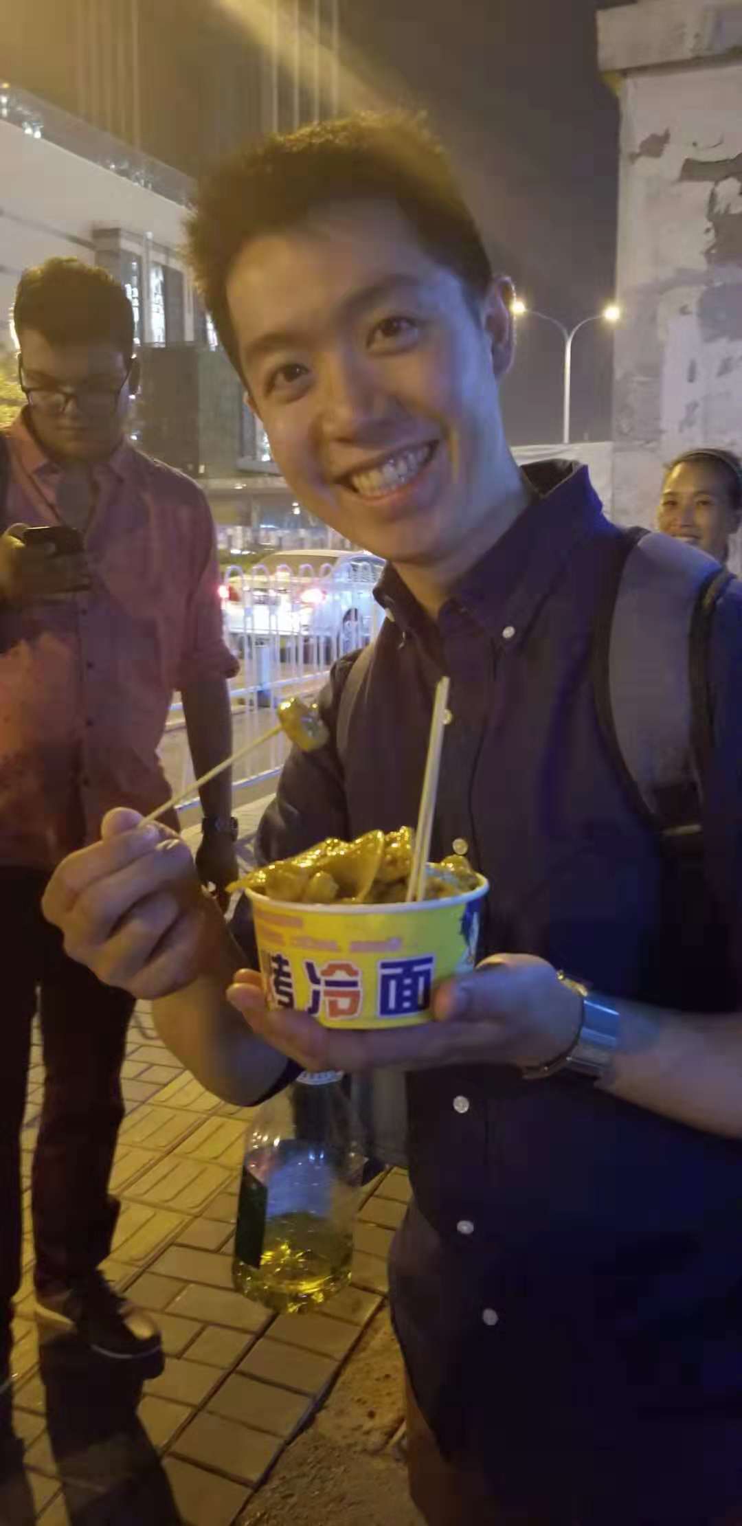 Lawrence, excited about his street food find