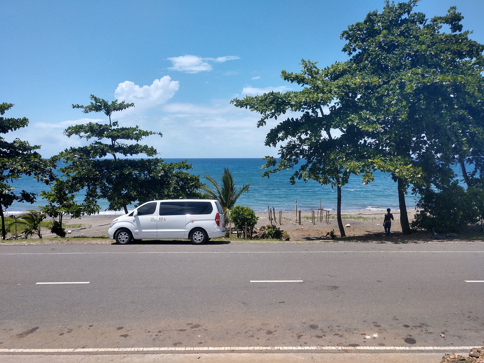 View of the sea from the restaurant. Also our taxi.