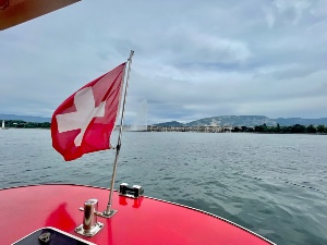 swiss flag on a boat 