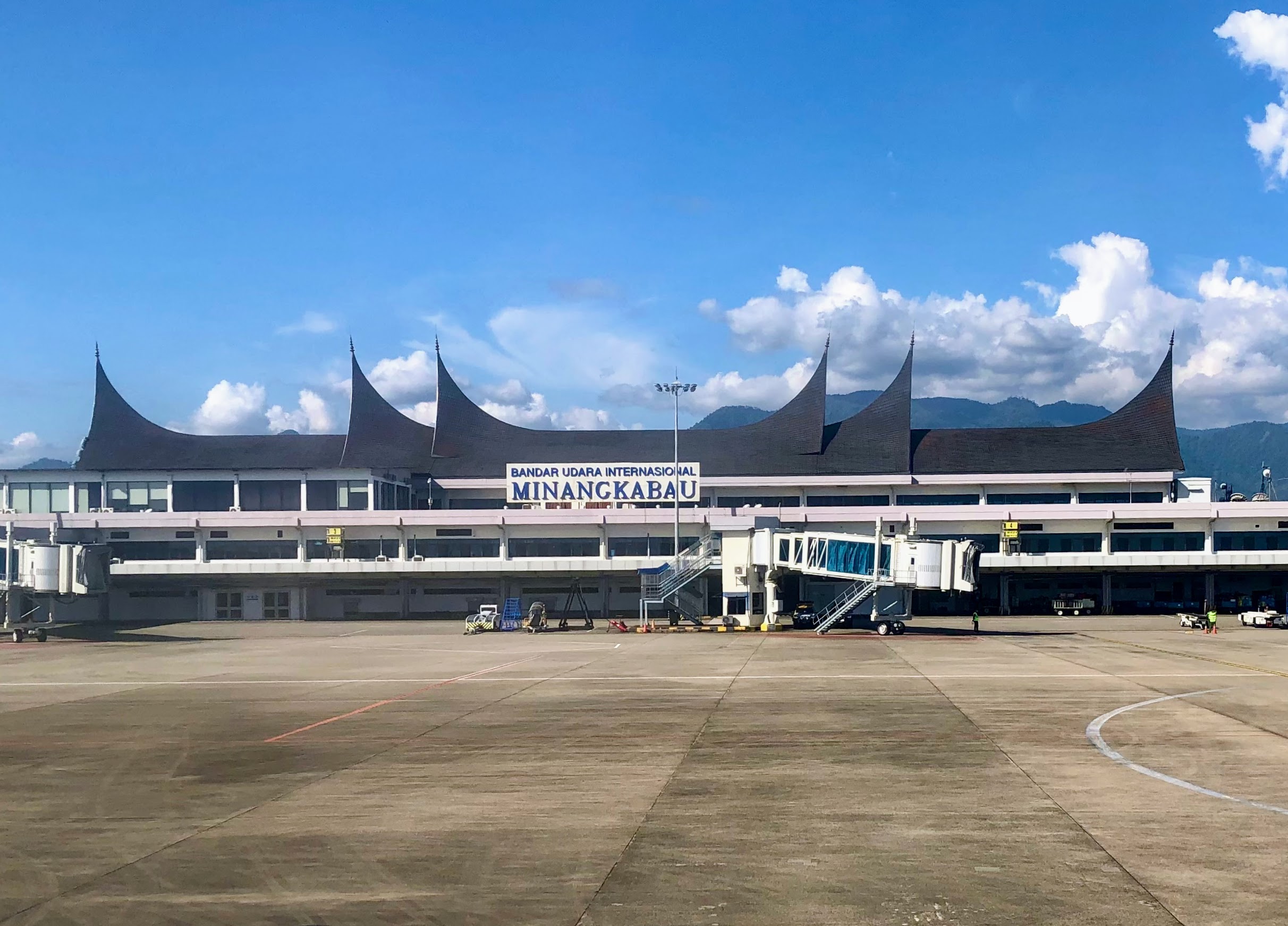 Minangkabau airport, with traditional Minang architecture resembling the water buffalo (kabau).