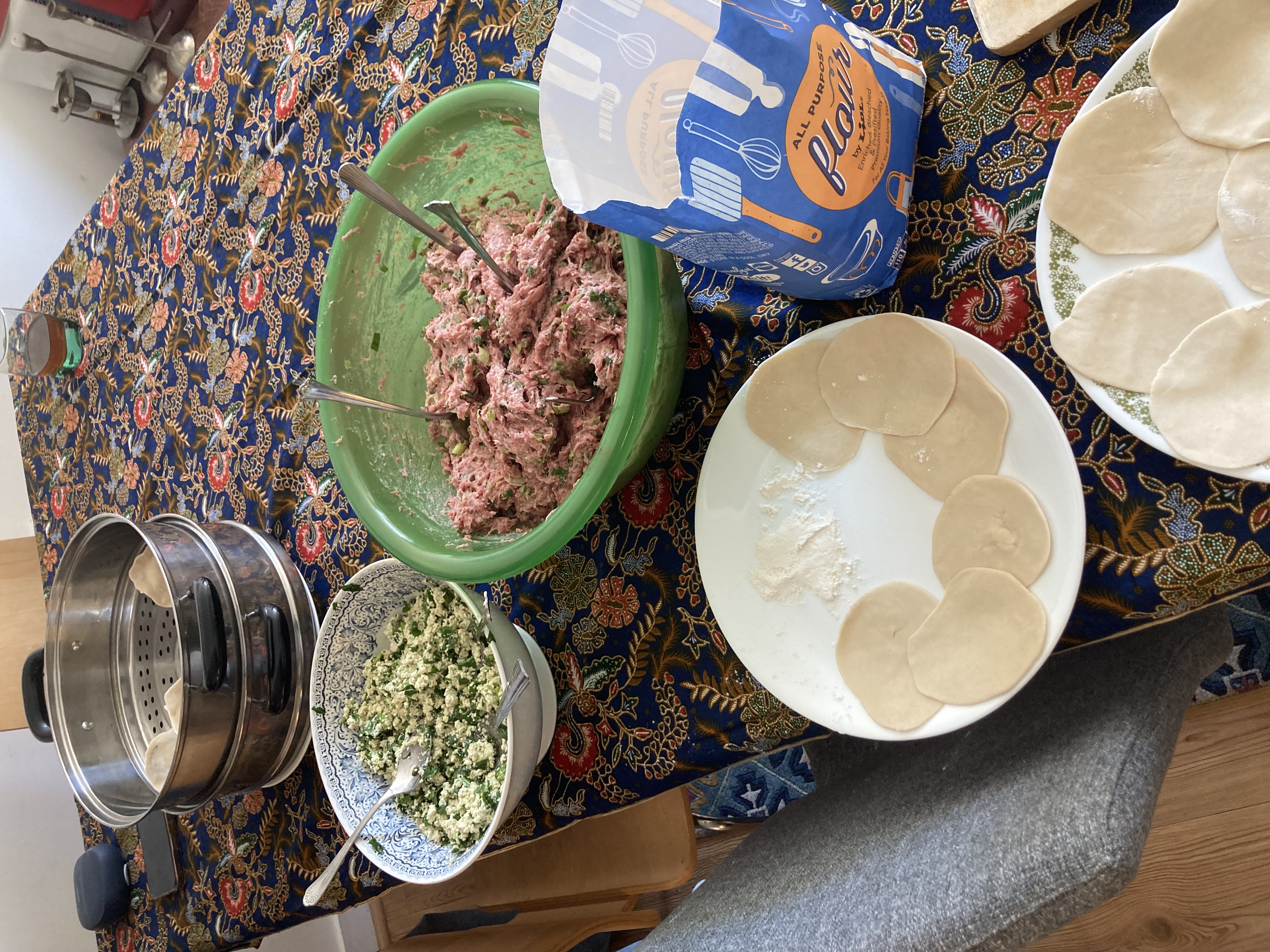 The dumpling making set-up.