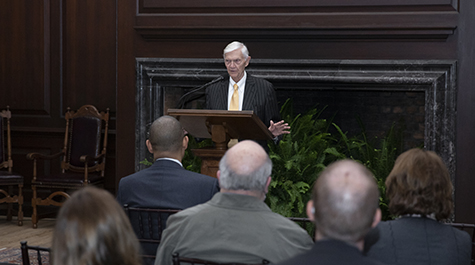 President Emeritus Taylor Reveley shared how when he was deciding on becoming William & Mary's law dean, he sought advice from the best source, Robert E. Scott, then Dean of the University of Virginia Law School.