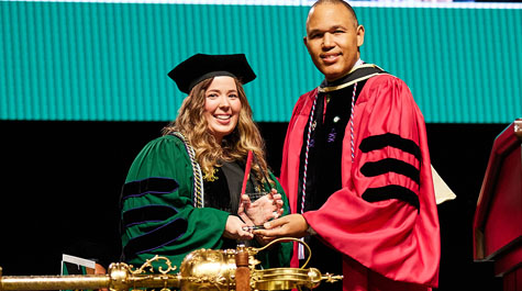 Bordelon received the Thurgood Marshall Award from Dean A. Benjamin Spencer during Commencement.