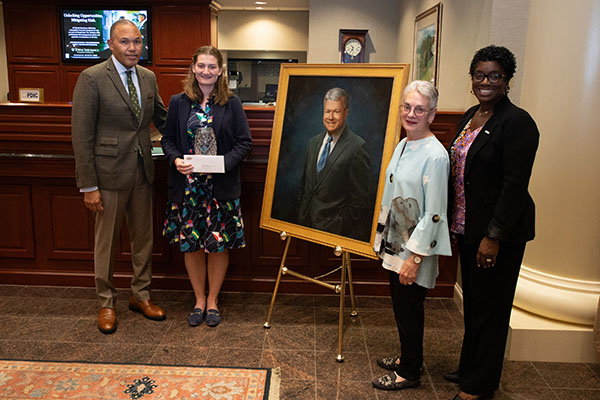 William & Mary Law Dean A. Benjamin Spencer, Lily Frautschi J.D. '26; Betsy Calvo Anderson, and Alexis Swann, Regional President of TowneBank.