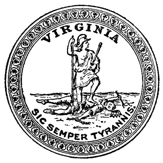 The Great Seal of the Commonwealth of Virginia, 1776-1894 (Obverse). Illustration from Lyon G. Tyler's "The Seal of Virginia," ''William and Mary Quarterly,'' 3, no. 2 (October 1854), 81-96.